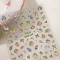 3D cute cat cartoon nail stickers with rainbow holographic finish and flower details - M-1043-Transparent Glass Shards