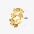 Adjustable golden stainless steel leaf ring with detailed branch texture for women - Gold Ring 146