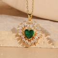 Elegant 14K gold plated necklace featuring a green heart zircon flower shaped pendant - Green (XL2258)