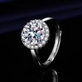 Adjustable silver halo ring featuring a large round brilliant solitaire and pavé setting - Platinum Ljz-238 / Adjustable Open