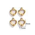 Detail view of 8mm x 7.5mm gold stainless steel heart charms with clear crystals - Single Hole-White / Gold
