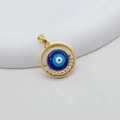 Goldener Evil Eye Anhänger mit blauer Emaille und funkelnden Zirkon-Akzenten - Stil 4-Halbkreis Zirkonia Auge