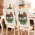 Detail of Christmas gnome chair covers with Merry Everything text on beige linen fabric - Beige Red Green Gnome (YT01-37)