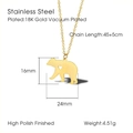Polished 18K gold plated stainless steel bear pendant necklace with heart cutout - Hollow Bear (LN1309) / Gold
