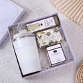 Business gift set with white thermos, hand cream, scented soap, and soy candle in marble box - [Pearl White] Cup + Cream + Soap + Scent