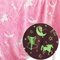 Pink flannel glow-in-the-dark blanket with unicorn and moon patterns for girls - Little Fairy / 100*150cm