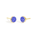 Minimalist round gold-plated stud earrings with pavé set blue cubic zirconia stones - Gold + Light Blue