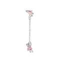 Detail of bear earring with pink zircon heart planet and dangling silver star chain - Long Silver Style (EGD0301)