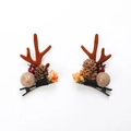 Brown reindeer antler hair clips with pine cones and berries for Christmas styling - Christmas Reindeer Antler Hair Clip Style F