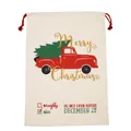 Christmas drawstring canvas gift bag featuring a red truck carrying a holiday tree design - 49*68CM, HK-X5 (Pickup & Warnings)