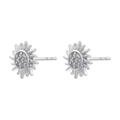Macro detail of silver sunflower stud earrings with shimmering inlaid crystals - Silver Sunflower Style(VE1245)
