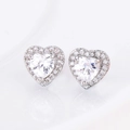 Classic silver halo heart-shaped earrings with clear zircon stones for engagement - Heart-Shaped A White Zirconia