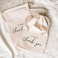Off-white cotton drawstring gift bag with A Sweet Thank You script for wedding and party favor - 13*18cm / Original Color