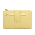 Slim pale yellow Saffiano leather wallet with gold zipper and multiple card slots - Yellow