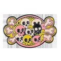 Pink candy shaped enamel pin with cartoon skulls and vibrant yellow details on white - Candy Skull (xz7763)