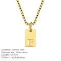 DIY stainless steel necklace with square letter F pendant on a delicate box chain - Letter F / Gold