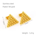 Detail view of gold beaded triangle earrings with dimensions 16mm and 5.41g weight info - Triangle Style (1251)