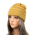 Women's autumn winter knit beanie in warm mustard yellow with soft wool texture - Yellow
