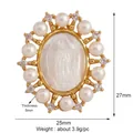 Oval gold-plated copper Virgin Mary pendant with white pearls and sparkling crystals - M291100-Pearl CZ Virgin Mary