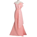 Rosa Spitzenkleid schulterfrei im Meerjungfrau-Stil mit Perlenverzierung und Rüschen - S / Rosa