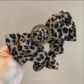 Elastico per capelli vintage leopardato con fiocco e fibbia ad anello in cristallo ceco - Stampa leopardata