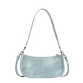 Light blue denim PU shoulder bag with metal eyelet strap and crescent moon design - Light Blue