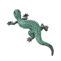 Exquisite green crystal lizard brooch featuring turquoise rhinestones on dark metal base - Turquoise Style (DW0534-3)
