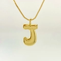 Polished golden bubble letter J pendant necklace with minimalist box chain style - Letter J / Gold