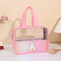 Borsa da trucco olografica rosa sfumato con patch lucida a forma di lettera A - Lettera A / Pesca