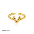 18K gold letter V bubble bead ring with adjustable open band for women - Letter V Style (T249_22)