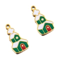 Christmas church pendant made of stainless steel with green and red enamel drip finish - Gold Christmas Church