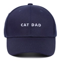 Close-up of CAT DAD white embroidery on navy cotton twill baseball cap with stitching - Adjustable / Navy Blue