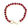 Lussuoso bracciale a cuore in oro con zirconi rossi e chiusura in cristallo su bianco - Rosso