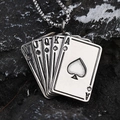 Colgante vintage de acero inoxidable con diseño de póker de picas para hombre - Estilo Royal Flush de Picas (con cadena) (A0118)