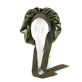 Olive green satin sleep cap with long adjustable straps and glossy metallic texture - Army Green