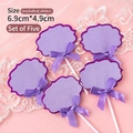 Set of 5 purple wavy edge cake toppers with silk bows for personalized birthday decoration - Purple Blank Topper - 5 Pcs