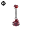 Piercing de ombligo de titanio G23 con acabado plateado y ópalo rojo en forma de gota - Zircón Rojo