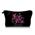 Macro shot of Valentine's day makeup bag with Love You glitter text and sturdy zipper - Black Pink Glitter Letter Style (jiaying140)