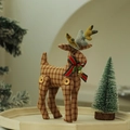 Brown plaid fabric Christmas reindeer ornament with wooden buttons and a small bell - Brown Plaid Christmas Reindeer Style 1