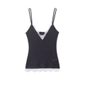 Top canotta in maglia grigio scuro con finiture in pizzo bianco su sfondo bianco - S / grigio scuro