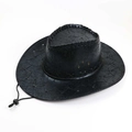 Chapeau de cowboy noir effet cuir vieilli avec coutures et cordon réglable - Noir