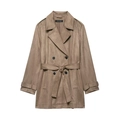 Bruine faux suède trenchcoat voor dames met dubbele knopenrij en een tailleriem - XS / camel