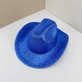 Sparkly blue glitter western cowboy hat with wide brim for party and festive decoration - Sapphire Blue