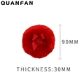 Red 90mm plush baby powder puff with silk bow and 30mm thickness shown on white background - No Packaging / Red