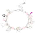 Handmade beaded bracelet with pink beads, pearls, and heart wing charms in silver finish - White K Heart Wing Style (2155)