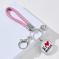 Pink woven leather keychain with Je t'aime Maman pendant for Mother's Day gift - Pink - Je t'❤ MAMAN