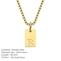 Minimalist stainless steel square pendant necklace with engraved letter R in gold finish - Letter R / Gold