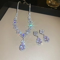 Detailed close-up of water drop zircon necklace and earrings set on beige jewelry tray - 44# Rhombus Oval Water Drop - Silver (2-Piece Set)