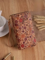 Bohemian cork long wallet with vintage red and blue floral print and gold zipper - Long Double Zipper Style D