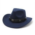 Detailed view of navy blue felt cowboy hat with leather band and silver star studs - M (56-58cm) / Navy Blue